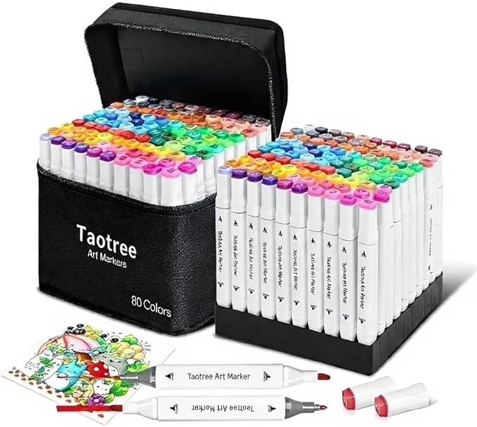 Taotree Alcohol Markers 80 Colors with Case & Holders, Dual Tips Art Coloring Markers Pens Set, Chisel & Fine Sketch Pens Art Supplies for Artist Kids Adult Coloring Book Drawing, Painting, Sketching