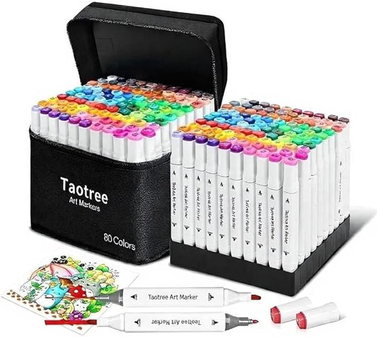 Taotree Alcohol Markers 80 Colors with Case & Holders, Dual Tips Art Coloring Markers Pens Set, Chisel & Fine Sketch Pens Art Supplies for Artist Kids Adult Coloring Book Drawing, Painting, Sketching