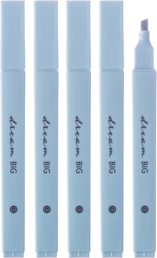 DIVERSEBEE Bible Highlighters with Soft Chisel Tip, 5 Pack Single Color Pens No Bleed, Quick Dry, Cute Aesthetic Markers for Bible Study Journaling Supplies (Blue)
