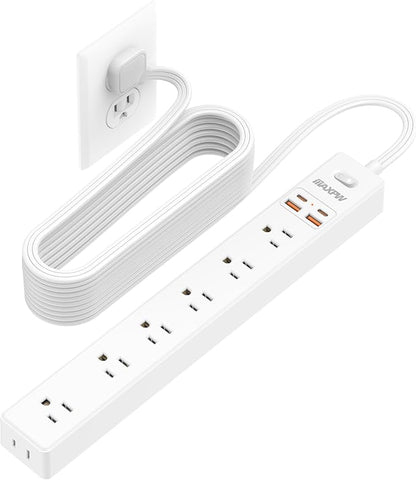 15 Ft Power Strip Surge Protector - 7 Outlets 4 USB Ports (2 USB C), Ultra Thin Flat Extension Cord & Flat Plug, 1700 Joules, Wall Mount, Desk Charging Station for Home Office Dorm, White