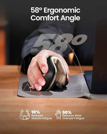 ProtoArc Ergonomic Mouse, EM11 NL Bluetooth Rechargeable Wireless Vertical Mouse, 3 Multi-Device Connectivity for Computer/PC/Laptop, 2.4GHz Optical Mice for Windows, Mac OS, Black Gold