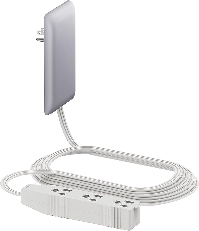 LIDER Flat-Face Outlet Extender with 3 Receptacles, Ultra-Thin Wall Plate Plug with Cord Extender and 3-Outlet Power Strip, 8ft Cord, LWE8-315-SV, ETL-Listed, Silver