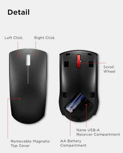 Lenovo Wireless Mouse (WL150) - 2.4G Nano USB-A Ambidextrous Ergonomic Mouse – 3-Million Clicks, 1,000 DPI – Portable Compact Cordless Design - Computer & Laptop Accessories
