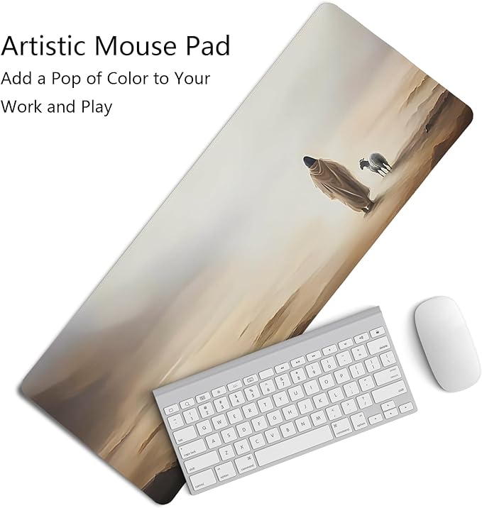 Retro Christian Themed Mouse Pad,Jesus Religious Mouse Pad,Jesus Finds The Lost Lamb Desk Mat,Big Large Vintage Easter Decor Desk Mat,Religious Gifts Christian Gifts for Women,31.5x11.8Inch