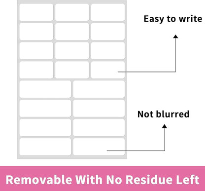 STARLIBOO White Removable Labels, Removable Colored Labels Stickers, Self-Adhesive Rectangular Stickers Water/Oil/Tear Resistant for Storage/Classroom/Home (2 Size, 300 Labels)