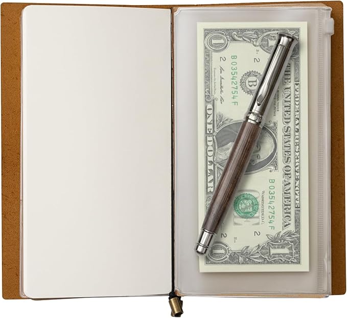 WANDERINGS Regular Size Travelers Notebook/Handcrafted Genuine Leather Journal - 4.5"x8.5" / 11.5cm x 22cm - Includes a Pen Holder with a Pen and 2 extra Ink Refills, a PVC Folder, and a Binder Clip