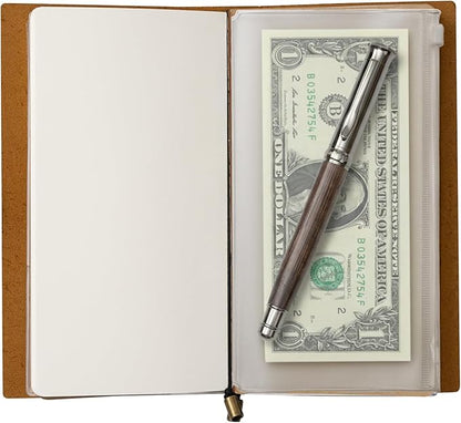 WANDERINGS Regular Size Travelers Notebook/Handcrafted Genuine Leather Journal - 4.5"x8.5" / 11.5cm x 22cm - Includes a Pen Holder with a Pen and 2 extra Ink Refills, a PVC Folder, and a Binder Clip