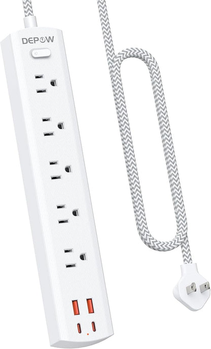 2 Prong Power Strip, 2 to 3 Prong Outlet Adapter with 5 AC & 4 USB Ports (2 USB C), 5FT Braided Cord, 1700J Two Prong Surge Protector, Wall Mountable, Ideal for Old House Non-Grounded Outlets