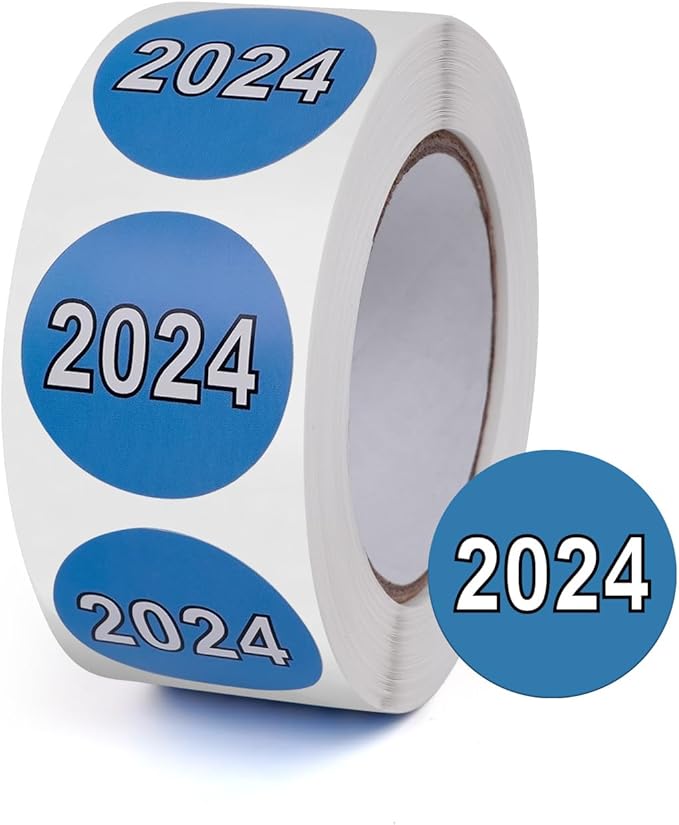 500 PCS 2024 Dot Stickers Roll 1 Inches Round Vinyl Color Coded New Year Labels Self Adhesive Waterproof Bookmarks for File Folders Charts Planner Organization Number Tabs