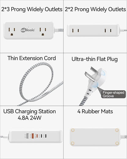 PD30W USB C Travel Power Strip,Cruise Power Strip with 5 USB(3 USB-C) Ports and 4 Outlets, Braided Extension Cord 5Ft, 30W Fast Charging Station Compatible with MacBook Laptops iPad Pro iPhone Samsung
