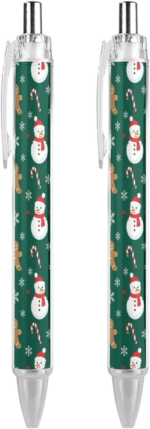 Fashion Retractable Ballpoint Pens, Medium Point Ball Pen 0.5mm, Smooth Writing Gel Pen, Christmas Gingerbread Snowman Green 2 Count
