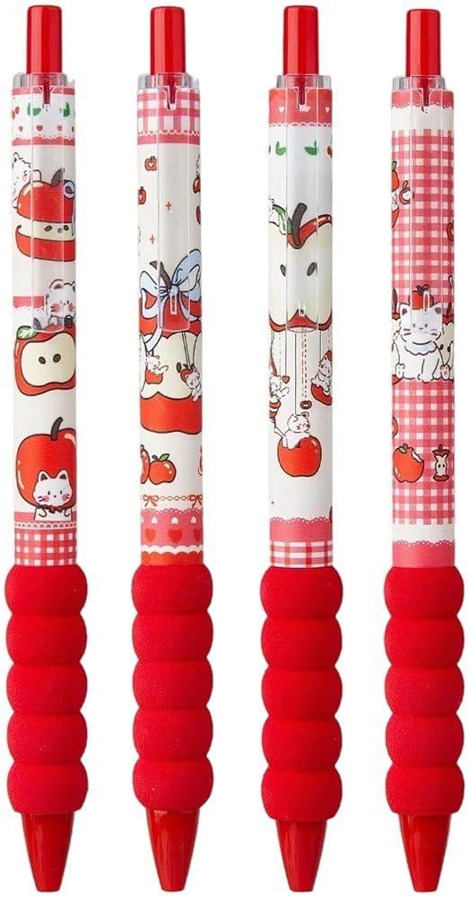 4pcs Cute Cat Gel Pens Set 0.5mm Black Ink Writing Cartoon Gel Pen Retractable Gel Pens Stationery for School