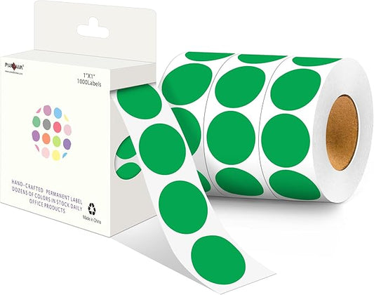 PARLAIM 4 Rolls 4000PCS 1 inch Round Color Coding Circle Dot Labels,Color- Coding Label Sticker for Home Office Classroom(Green)