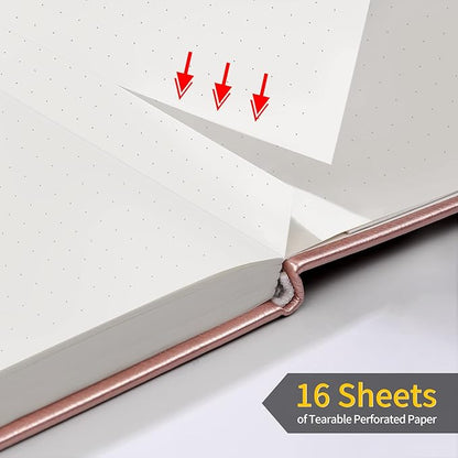 Annecy Numbered Bullet Dotted Journal Notebook, Medium 5.5x 8.25, 160 Pages 100GSM Writing Paper, A5 Rose Gold Faux Leather Cover with Pen Loop