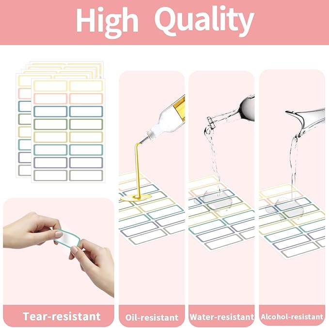 STARLIBOO Removable Labels, Removable Colored Labels Stickers, Self-Adhesive Rectangular Stickers Water/Oil/Tear Resistant for Food Containers/Classroom/Storage (8 Colors, 240 Labels)