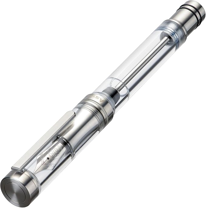 Asvine V200 Titanium Fountain Pen Vacuum Filling, Bock Broad Nib Clear Transparent Acrylic Smooth Writing Pen Case Set