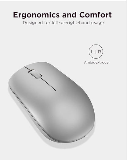 Lenovo 530 Full Size Wireless Computer Mouse for PC, Laptop, Computer with Windows - 2.4 GHz Nano USB Receiver - Ambidextrous Design - 12 Months Battery Life - Platinum Grey