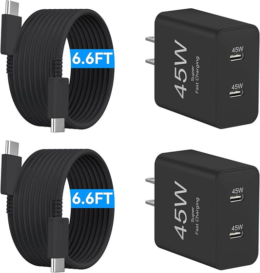 Phone 17 Charger Fast Charging, 45W Dual USB C Charger Block,USB C Wall Chargers with 6.6FT Long USBC Charging Cable Cord for Phone 17 16 15 Pro Max/17 16 15 Pro/Plus,Pad Pro/Air,S25/S24-black