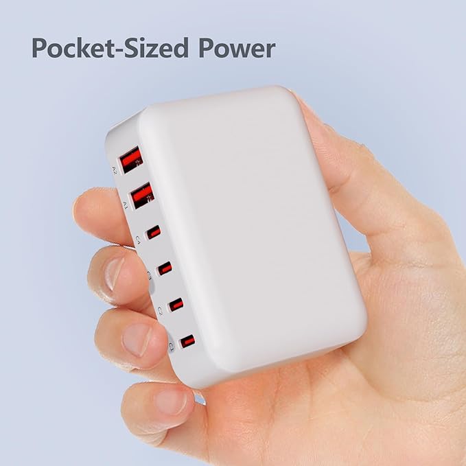 USB C Charger Power Hub, 100W 6-Port Charging Station Slim Wall Charger, Fast Charging Block Type-C for iPhone 16/15/14/13/12/11/Pro Max/XS/XR (6-Port)