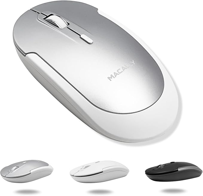 Macally Wireless Bluetooth Mouse for Mac, MacBook Pro/Air, iPad, and PC - Comfortable and Quiet Compatible Wireless Apple Mouse - Silver