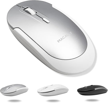 Macally Wireless Bluetooth Mouse for Mac, MacBook Pro/Air, iPad, and PC - Comfortable and Quiet Compatible Wireless Apple Mouse - Silver