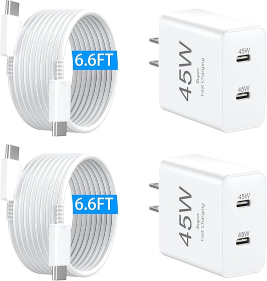Phone 17 Charger Fast Charging, 45W Dual USB C Charger Block,USB C Wall Chargers with 6.6FT Long USBC Charging Cable Cord for Phone 17 16 15 Pro Max/17 16 15 Pro/Plus,Pad Pro/Air,S25/S24-White