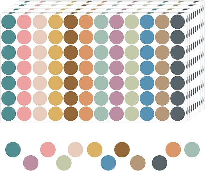 REGELETO Boho 4200 PCS 0.75 Inch 12 Colors Round Colored Dot Stickers for Toddlers Teaching Papers, Color Coding Labels, Circle Dots Stickers for Office and Student Classroom (25 Sheets)
