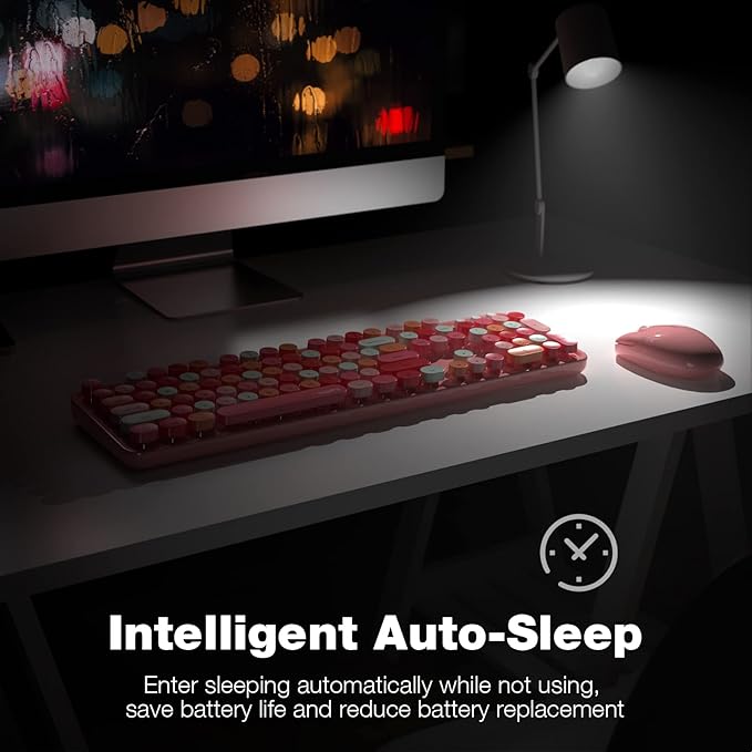MOFII Wireless Keyboard and Mouse Combo, Pink Wireless Keyboard, 2.4GHz Retro Full Size with Number Pad & Cute Mouse for Computer PC Laptop Windows XP/7/8/10 (Pink-Colorful)