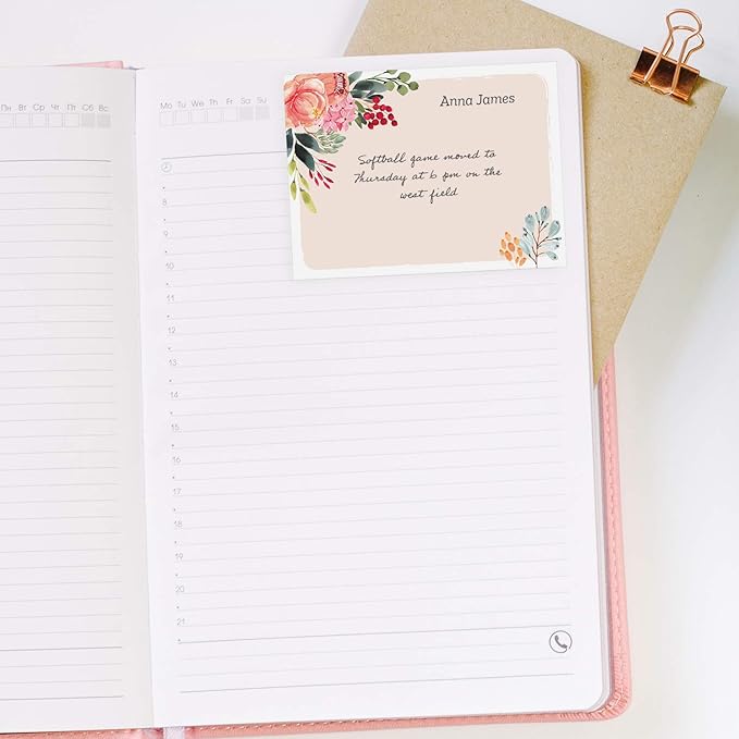 Personalized Pink Floral Sticky Notepads/Modern 3" x 4" Custom Writing Pads / 6 Customized Sticky Notes Pads / 50 Sheets Per Pad/Made in The USA