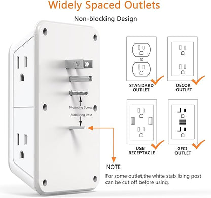 USB Wall Charger Power Strip Surge Protector with 4 USB Ports (2 USB C) Plug Extension Multiple Outlets Plug Extension Multi Outlet Plug in Adapter Spaced Outlets for Home Office Travel,White (White)