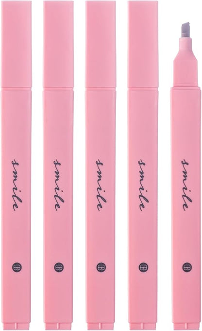 DIVERSEBEE Bible Highlighters with Soft Chisel Tip, 5 Pack Single Color Pens No Bleed, Quick Dry, Cute Aesthetic Markers for Bible Study Journaling Supplies (Pink)