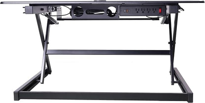Rocelco 40" Height Adjustable Standing Desk Converter with AC Outlet USB Charger and Dual Monitor Arm Mount - Sit Stand Up Tabletop Riser - Sliding Keyboard Tray - Black (R DADRB-40-ACUSB-DM2)