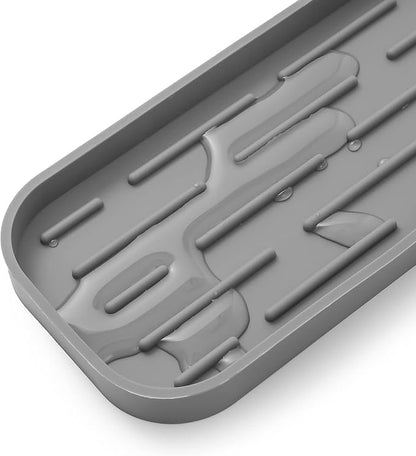 Silicone Kitchen Sink Organizer Tray for Multiple Usage,Eco-Friendly Sponges Holder for Kitchen Bathroom Counter or Sink,Dish Soap Dispenser,Scrubber,Bottle,Cup (Grey, 12"×4")
