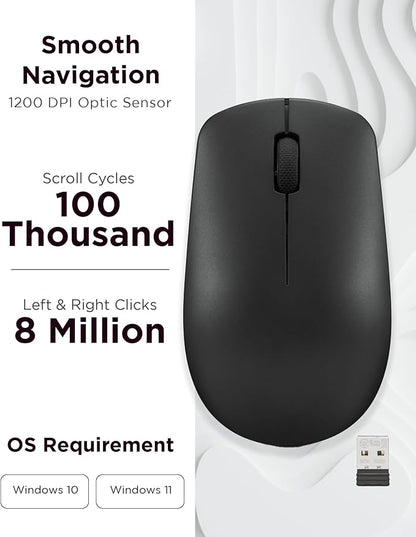 Lenovo 530 Wireless Mouse – Full Size Computer Mouse for PC, Laptop, Windows Computer - 2.4 GHz Nano USB Receiver - Ambidextrous Design - 12 Months Battery Life – Cordless