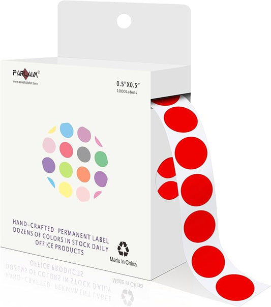 PARLAIM 1/2 Inch Circle Sticker Labels,1000 Stickers Round Color Coding Circle Dots Stickers,Roll Dot Stickers Label for Office Home Office(Red)
