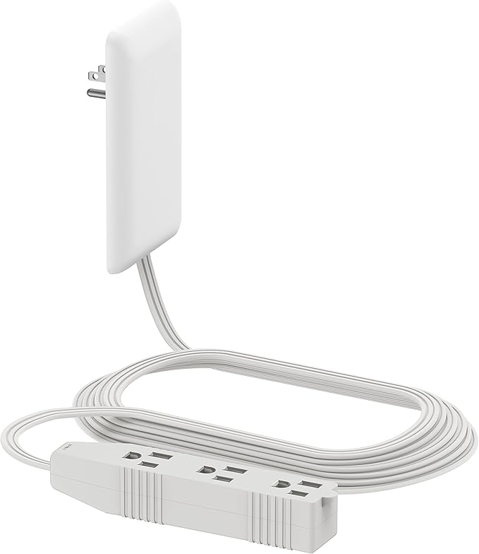 LIDER Flat-Face Outlet Extender with 3 Receptacles, Ultra-Thin Wall Plate Plug with Cord Extender and 3-Outlet Power Strip, 8ft Cord, LWE8-315-W, ETL-Listed, White
