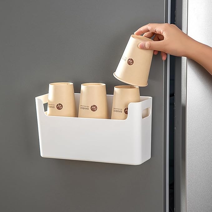 2 Pack Cabinet Organizer Storage, Adhesive Over Cabinet Door Organizer, No Drilling Space Saver Plastic Storage Containers Multi-Use for Kitchen Bathroom Office Bedroom, White