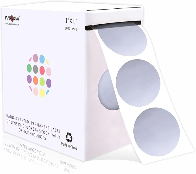 PARLAIM 1 Inch Round Permanent Adhesive Color-Code Dot Stickers,1000 per Roll dots Label Dispenser Box,Silver Circle Stickers Label for Office