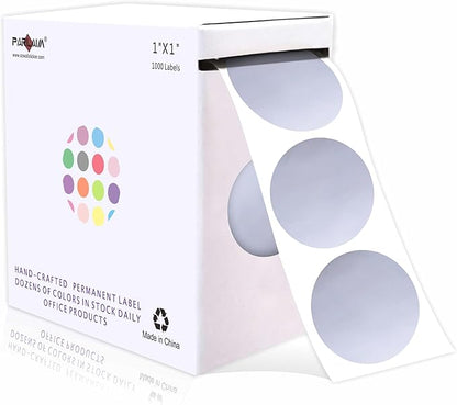 PARLAIM 1 Inch Round Permanent Adhesive Color-Code Dot Stickers,1000 per Roll dots Label Dispenser Box,Silver Circle Stickers Label for Office