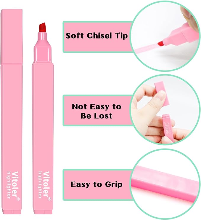Vitoler 10Pcs Aesthetic Highlighters, Chisel Tip Marker Pens,Assorted Color Candy Highlighters,No Bleed Bible Highlighter,Cute Pastel Highlighter for Journaling Planner Notes School Supplies