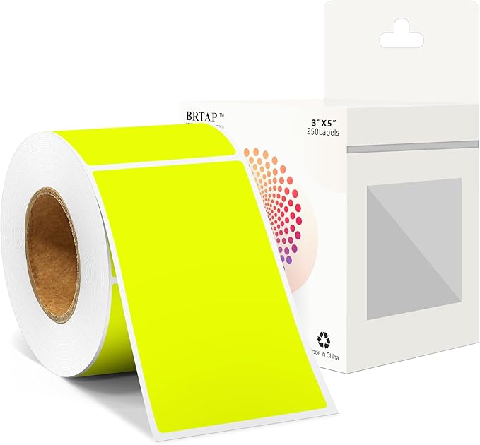 Rectangular Color Coding Packing Labels 3X5 Inch 250 Per Roll, Fluorescent Yellow Moving Stickers for Boxes Color Coded, Packing Labels Stickers for Inventory Warehouse