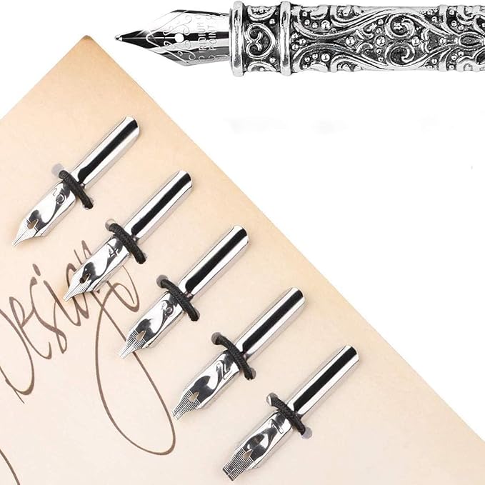 Quill Feather Pen and Ink Set,Calligraphy Set,Calligraphy Kits Include Antique Quill Feather Pen,6 Nibs,1 Bottles Inks,Pen Holder for Beginners Birthday Gift (Sky Blue)