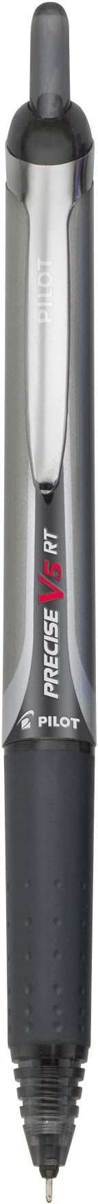 Pilot Precise V5 RT Refillable & Retractable Rollerball Pens, Extra Fine Point Pens 0.5 mm, Black, Pack of 6 - Ideal for School, Journaling & Office Writing