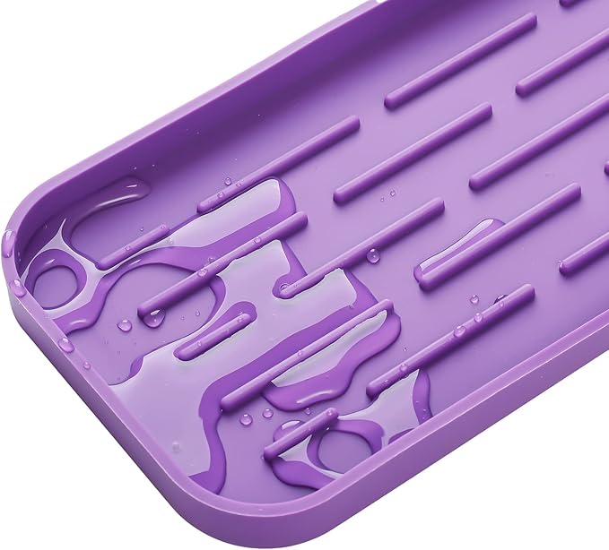 Silicone Kitchen Sink Organizer Tray for Multiple Usage,Eco-Friendly Sponges Holder for Kitchen Bathroom Counter or Sink,Dish Soap Dispenser,Scrubber,Bottle,Cup (Purple, 10"×5.3")
