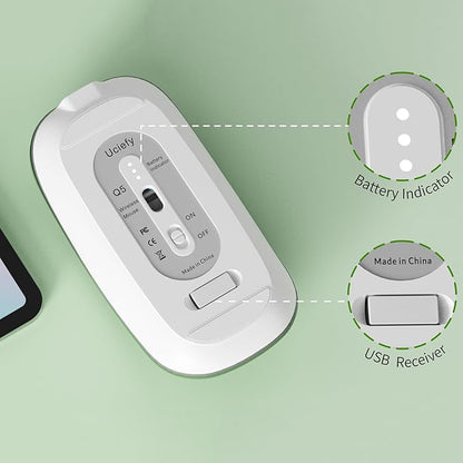 Uciefy Q5 Slim Rechargeable Wireless Mouse, 2.4G Portable Optical Silent Ultra Thin Wireless Computer Mouse with USB Receiver and Type C Adapter, Compatible with PC, Laptop, Desktop (Blackish Green)