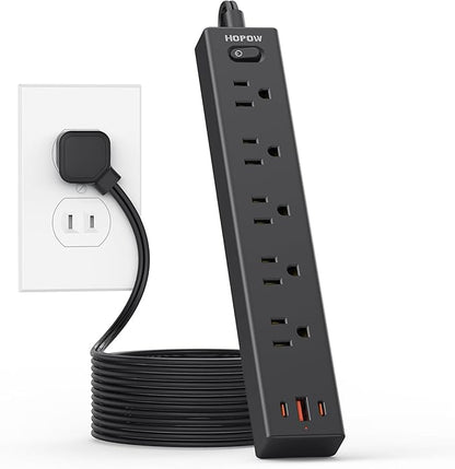 2 Prong Power Strip, 2 to 3 Prong Outlet Adapter with Polarized Plug, 1700J Surge Protector, 6ft Two Prong Extension Cord, 5 AC Outlets & 3 USB(5V 3.4A Max), Wall Mount for Non-Grounded Outlet