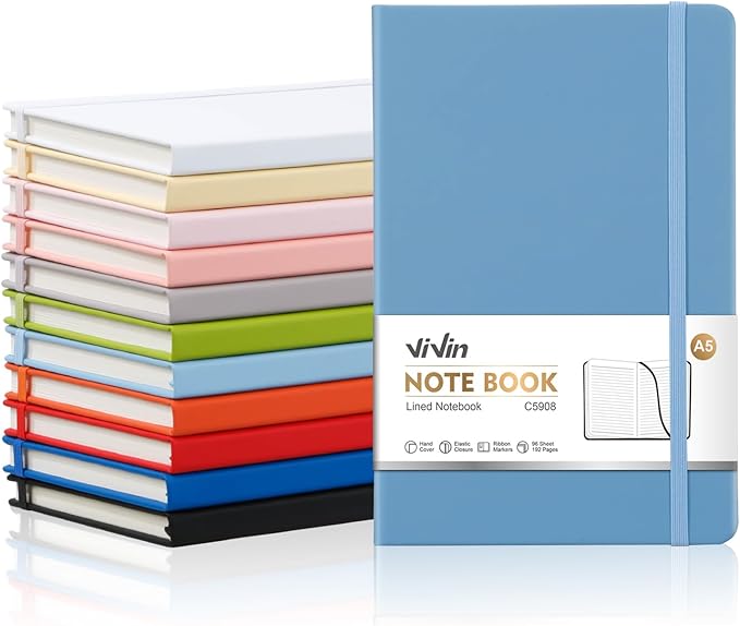 ViVin Lined Journal Notebooks for Work,192 Pages,5.5 x 8.3 inch,College Ruled,A5 Hardcover Journaling Notebooks for Writing,12 Pack Bulk