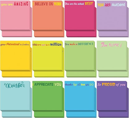 Yinder 12 Pcs Employee Appreciation Sticky Notes Xmas Gift Bulk Motivation Note Pads Mini Inspirational Note Gift for Teacher Nurse Staff Coworker Office Supply 3 x 3'' (Appreciation,Minimalist)