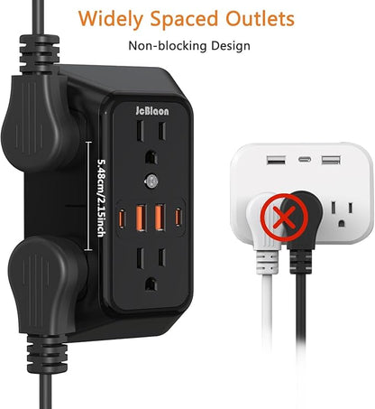 Surge Protector Outlet Extender, 6 Outlet Extender with 4 USB Charging Ports (2 USB C), 3 Sided Multi Plug Wall Adapter for Home, Office, Travel-2 Pack,Black