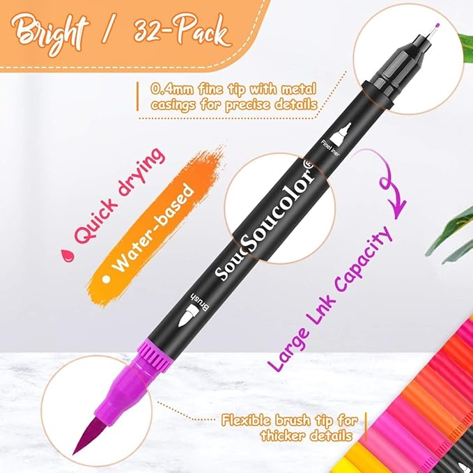 Soucolor Halloween Christmas Gifts for Teen Girls Trendy Stuff, Preppy Stuff for Teen Girls, 24 Colors Dual Tip Brush Markers Pens for Kids Planner Lettering Calligraphy Drawing Preppy School Stuff